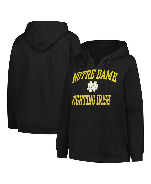 チャンピオン レディース アウター パーカー・スウェット プラスサイズ Champion Women's Black Notre Dame Fighting Irish Plusize Heart Soul Notch Neck Pullover Top Black ブラック