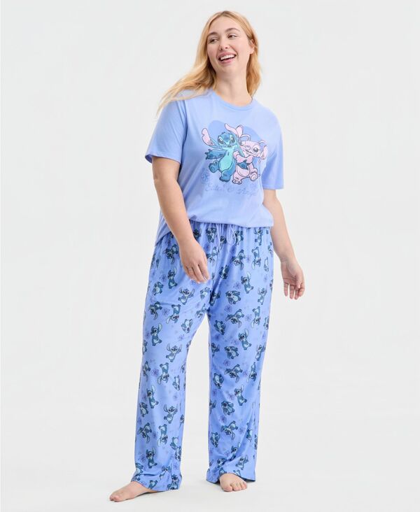 ディズニー レディース ボトムス カジュアルパンツ プラスサイズ プリント Disney Trendy Plusize Stitch Love Printedrawstring Pants Blue ブルー