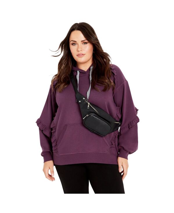 アベニュー レディース アウター パーカー・スウェット プラスサイズ AVENUE Women's Plusize Frill Eggplant Hoodieggplant