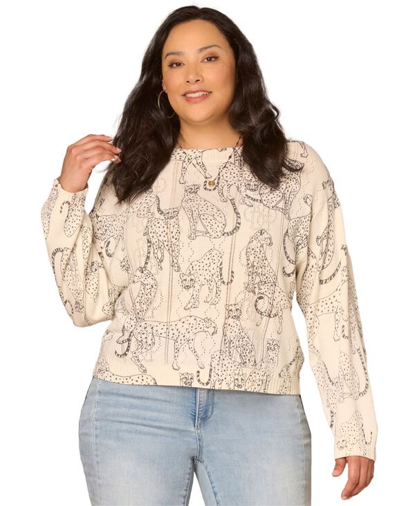 デモクラシー レディース アウター ニット・セーター プラスサイズ Democracy Plusize Long-Straight Sleeve Sweater Off White/Charcoal オフホワイト