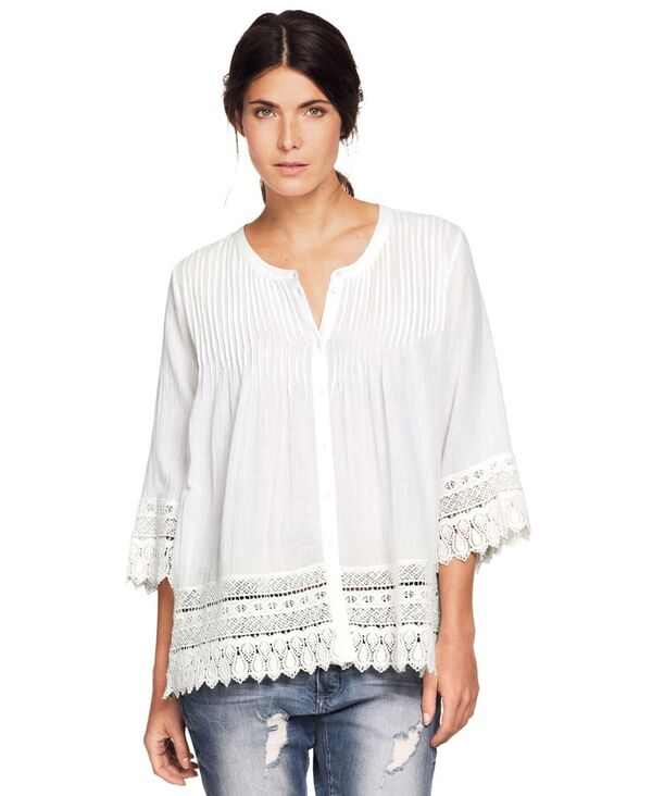Ellos レディース トップス シャツ ブラウス ellos Women's Crochetrim Blouse White ホワイト