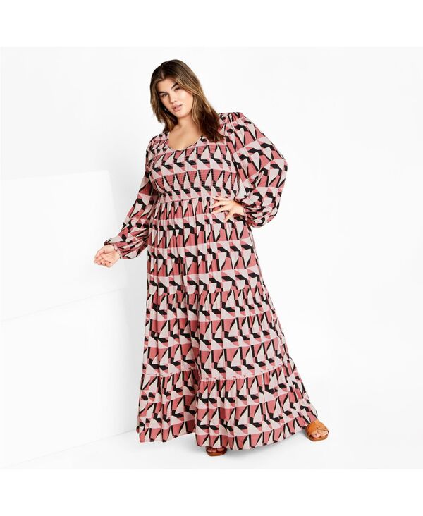 シティーシック レディース トップス ワンピース プラスサイズ プリント マキシ CITY CHIC Plusize Jayden Print Maxi Dress Geo print