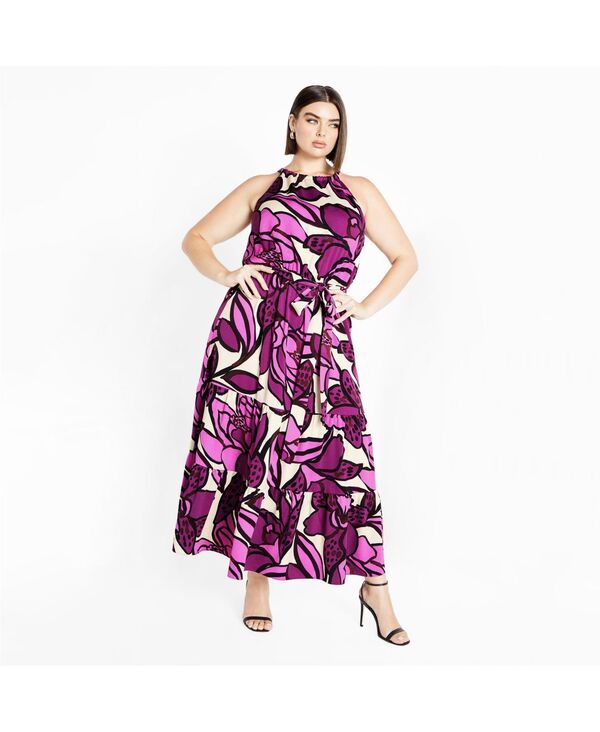シティーシック レディース トップス ワンピース プラスサイズ プリント マキシ ホルター CITY CHIC Plusize Halter Print Maxi Dress Print