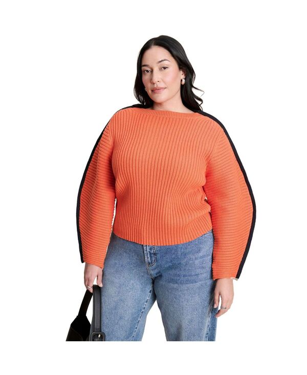 エロクイ レディース アウター ニット・セーター ELOQUII Women's Rounded Sleeve Sweater Spicy orange オレンジ