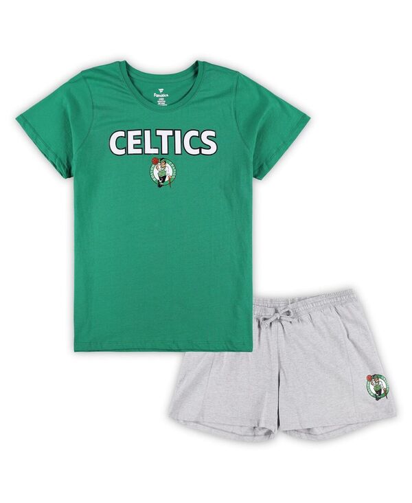 ファナティクス レディース トップス Tシャツ プラスサイズ ショートパンツ Fanatics Women's Kelly Green Heather Gray Boston Celtics Plusize T-shirt and Shorts Combo Set Kelly Green Heather Gray グレー