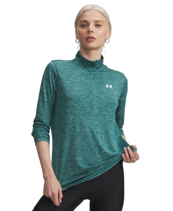 アンダーアーマー レディース トップス シャツ ロゴ Under Armour Women's Twistech Quarter-Zip Logo Top Rack Green/ White ホワイト|ReVida 店