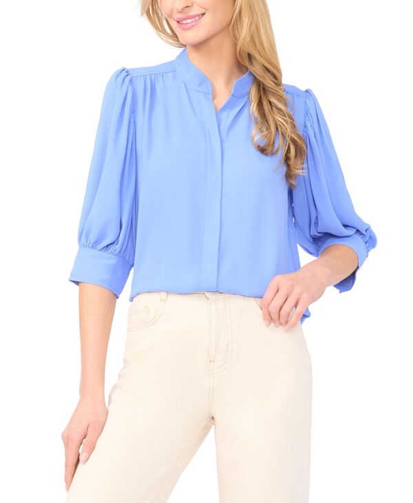 セセ レディース トップス シャツ ボタンダウン CeCe Women's 3/4-Sleeve Collared Button Down Top Bellflower Blue ブルー