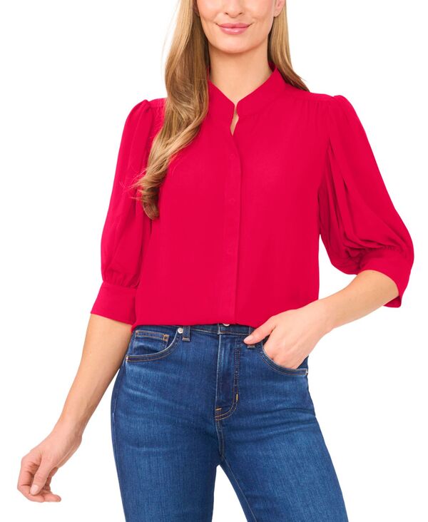 セセ レディース トップス シャツ ボタンダウン CeCe Women's 3/4-Sleeve Collared Button Down Top Rose Cerise