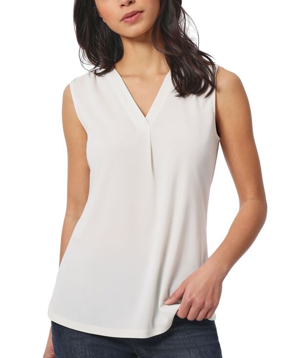 ジョーンズニューヨーク レディース トップス シャツ Vネックレープ ノースリーブ Jones New York Women's Crepe Sleeveless V-Neck Top White ホワイト