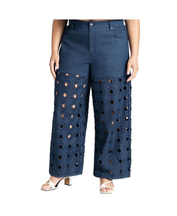 エロクイ レディース ボトムス カジュアルパンツ カットアウト プラスサイズ デニム ELOQUII Women's Plusize Circular Cutout Denim Pant Dark wash denim デニム｜ReVida 店 27,820円