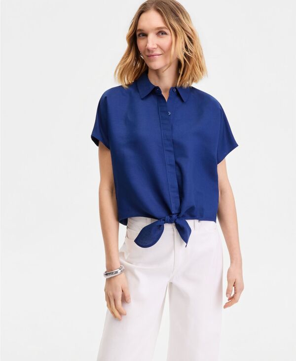 アイ.エヌ.シー インターナショナル コンセプト レディース トップス シャツ ブラウス I.N.C. International Concepts Women's Tie-Front Blouse Blazing Navy ネイビー
