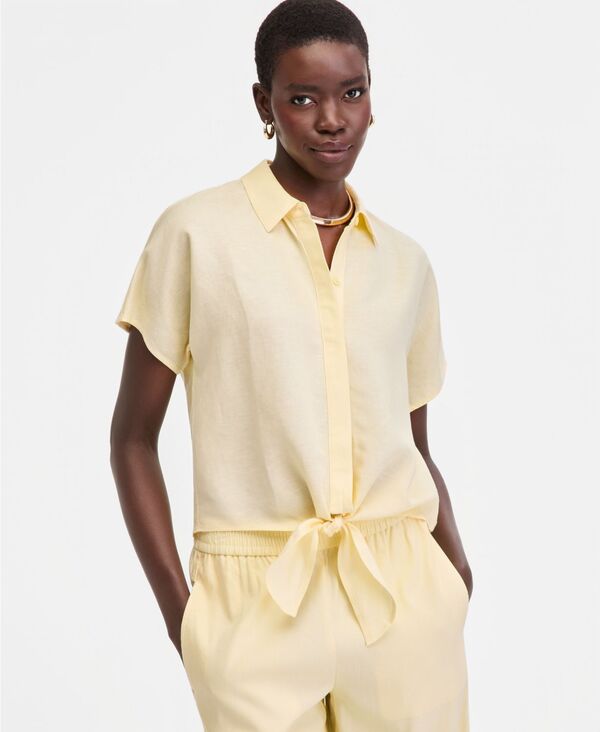アイ.エヌ.シー インターナショナル コンセプト レディース トップス シャツ ブラウス I.N.C. International Concepts Women's Tie-Front Blouse Yellow Mist イエロー