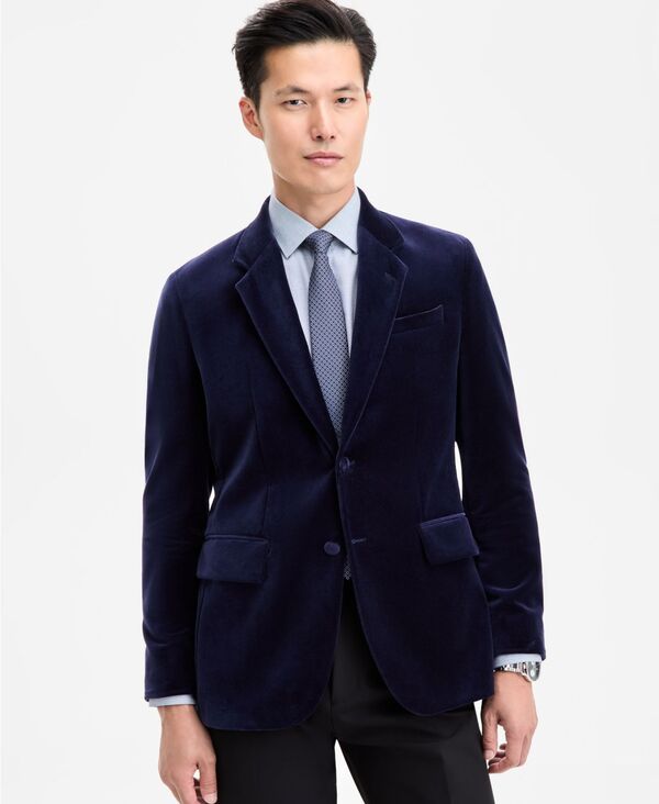 ヒューゴボス メンズ アウター ジャケット・ブルゾン ベルベット コート Hugo Boss Men'slim-Fit Solid Velvet Sport Coat Navy ネイビー