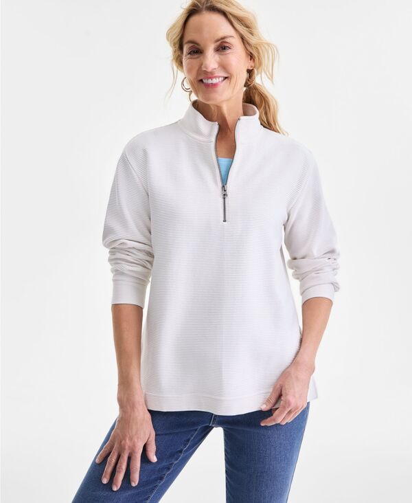 スタイルアンドコー レディース アウター パーカー・スウェット シャツ Style & Co Women's Textured Mock-Neck Quarter-Zip Sweatshirt Natural