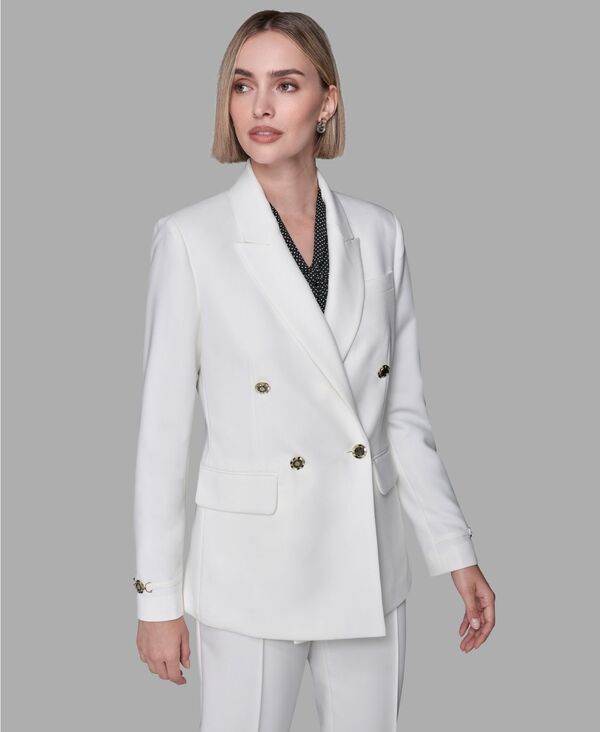 カール ラガーフェルド レディース アウター ジャケット・ブルゾン Vネック ブレザー KARLAGERFELD PARIS Women's V-Neck 1-Button Front Double Breasted Blazer Soft White ホワイト