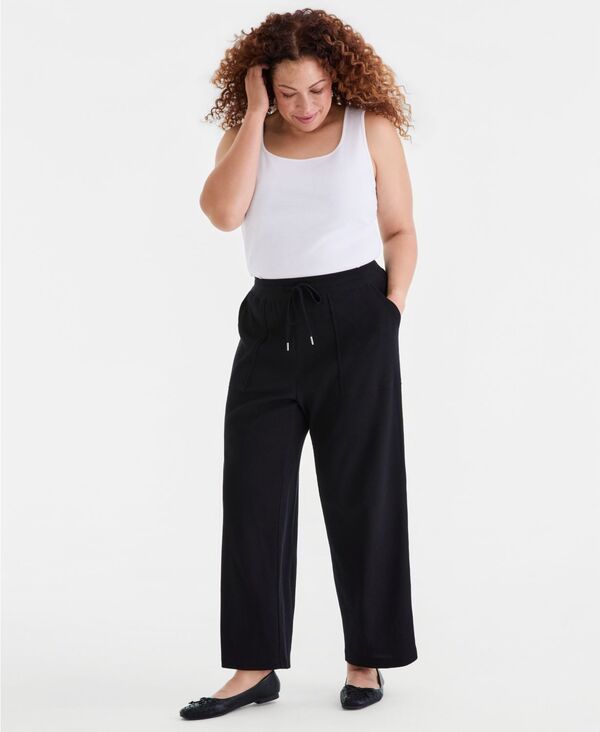 スタイルアンドコー レディース ボトムス カジュアルパンツ プラスサイズ ニット Style & Co Plusize Waffle-Knit Drawstring Pants Deep Black ブラック｜ReVida 店