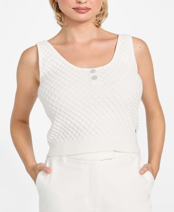 ゲス レディース トップス タンクトップ セーター ノースリーブ GUESS Women'sleeveless Lylah Tank Top Sweater Cream White ホワイト 11,294円