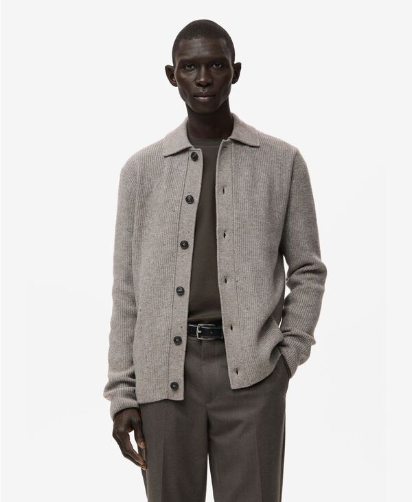 マンゴ メンズ アウター ニット・セーター リブ カーディガン MANGO Men Ribbed Knit Cardigan Sweater Medium Brown ブラウン