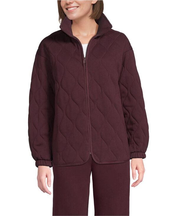 ランズエンド レディース アウター ジャケット・ブルゾン キルティング Lands End Women RainDefenseriousweats Quilted Full Zip Jacket Lush burgundy バーガンディ