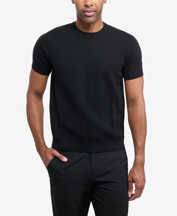 エックスレイ メンズ アウター ニット・セーター XRAY Men's Crew Rib Neck Checkered Sweater Black ブラック|ReVida 店