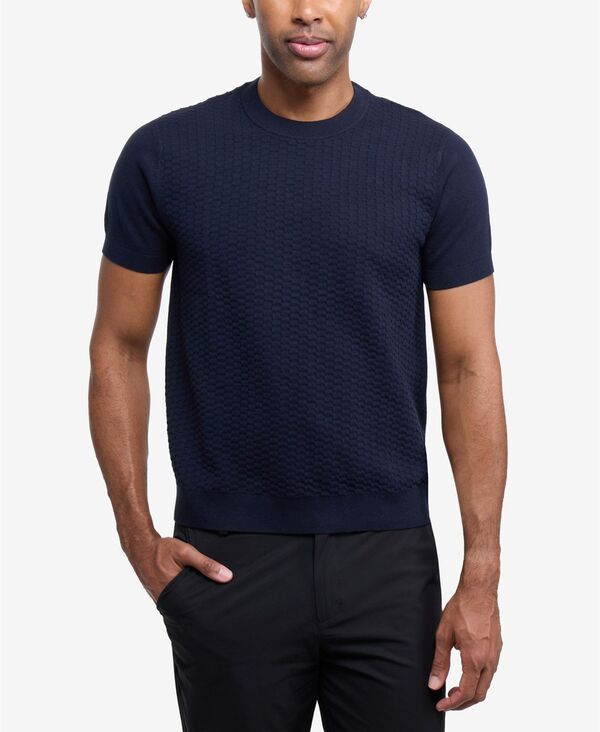 エックスレイ メンズ アウター ニット・セーター XRAY Men's Crew Rib Neck Checkered Sweater Navy ネイビー|ReVida 店