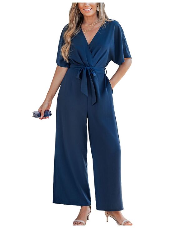 カップシー レディース トップス ジャンプスーツ Cupshe Women's Elegant Navy Jumpsuit with Waistie Belt Medium blue ブルー