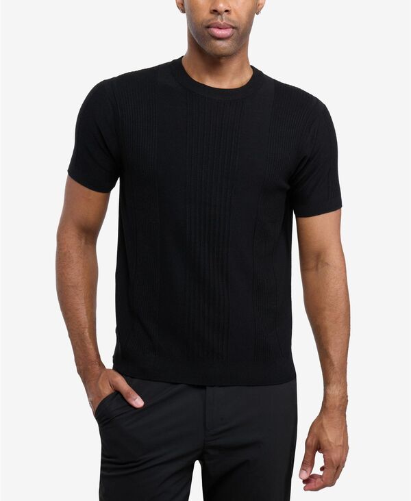 エックスレイ メンズ アウター ニット・セーター XRAY Men's Crew Rib Neck Raised Stripe Sweater Black ブラック|ReVida 店