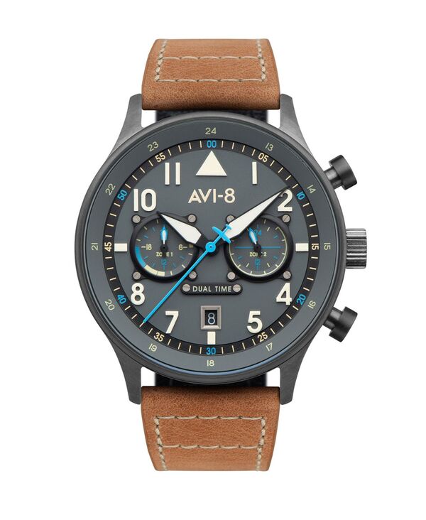 アヴィエイト メンズ 付属物 ウォッチ なめし革 AVI-8 Men\u0027s Hawker Hurricane Carey Dual Time Orissa Beigenuine Leather Strap Watch 43粍 Beige ベージュ 腕時計-メンズ腕時計