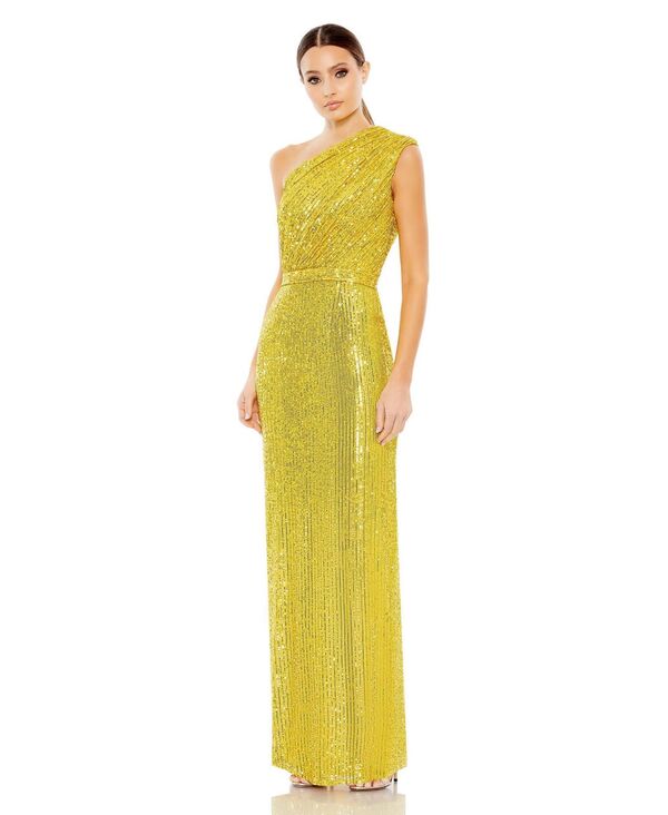 マックダガル レディース トップス ワンピース ギャザー スパンコール Mac Duggal Women's Ieena Sequined Ruched One Shoulder Gown Yellow イエロー|ReVida 店