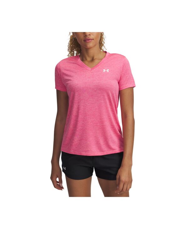 アンダーアーマー レディース トップス シャツ Vネック 半袖 Under Armour Women's Twistech V-Neck Short-Sleeve Top Super Pink / White ホワイト