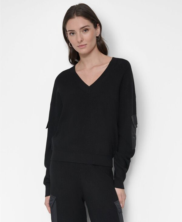ダナ キャラン ニューヨーク レディース アウター ニット・セーター Vネック DKNY Women's Cargo V-Neck Sweater Black ブラック