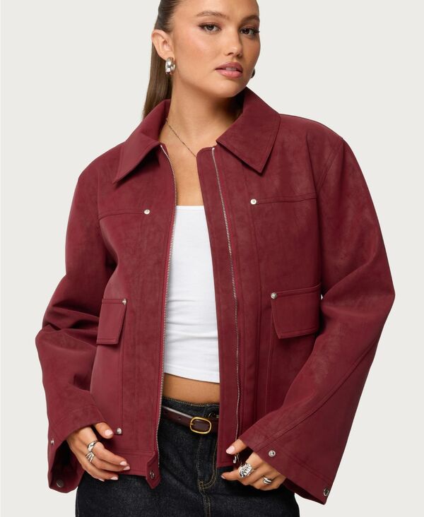 アディクテッド レディース アウター ジャケット・ブルゾン スエード Edikted Women's Annabelle Oversized Faux Suede Jacket Burgundy バーガンディ 29,054円