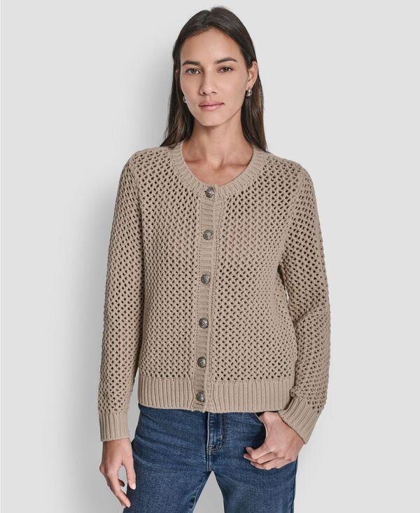 ダナキャランニューヨーク レディース アウター ニット・セーター カーディガン DKNY Jeans Women's Open-Knit Cardigan Sweater Ivory/Silver アイボリー