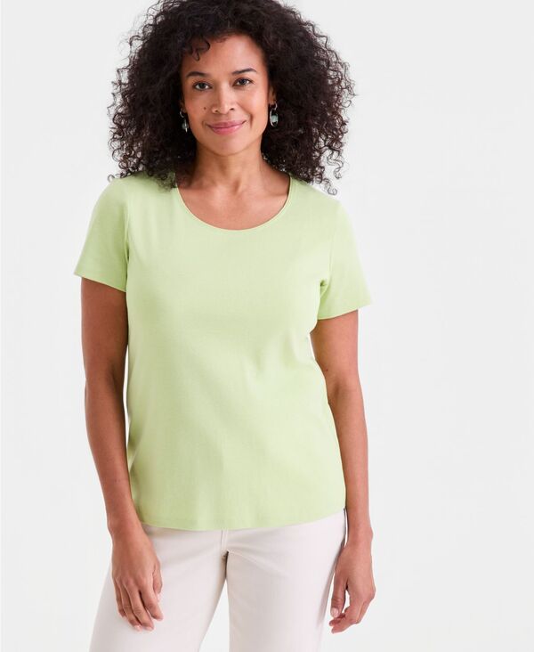 スタイルアンドコー レディース トップス シャツ 半袖 コットン Style & Co Women's Cotton Short-Sleeve Scoop-Neck Top Dusty Lime ライム 5,984円