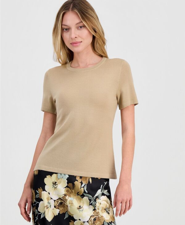 アンクライン レディース アウター ニット・セーター ウール 半袖 Anne Klein Women's Merino Wool Short-Sleeve Sweater Coffee Cream クリーム