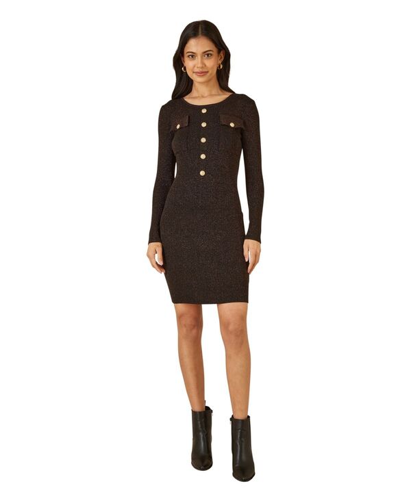 ユミキム レディース トップス ワンピース トール ニット Yumi Women's Metallic Fitted Military Knit Dress Black ブラック 16,436円