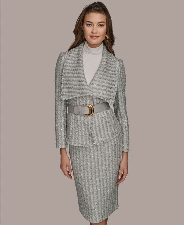 ダナ キャラン ニューヨーク レディース アウター ジャケット・ブルゾン ドレープ スパンコール Donna Karanew York Women's Draped Lapel Collar Belted Sequin Detail Jacket Light Vapor Multi マルチカラー