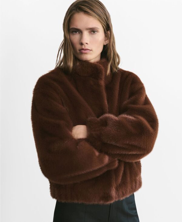 マンゴ レディース アウター ジャケット・ブルゾン MANGO Women's Pockets Faux-Fur Jacket Brown ブラウン