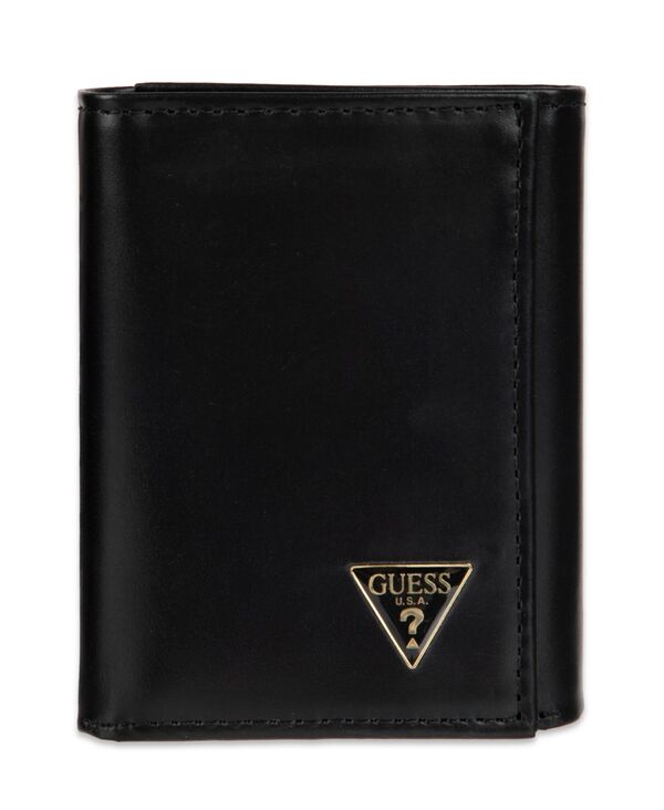 ゲス メンズ アクセサリー 財布 キャップ レザー GUESS Men's Extra Capacity Trifold Leather Wallet Black ブラック