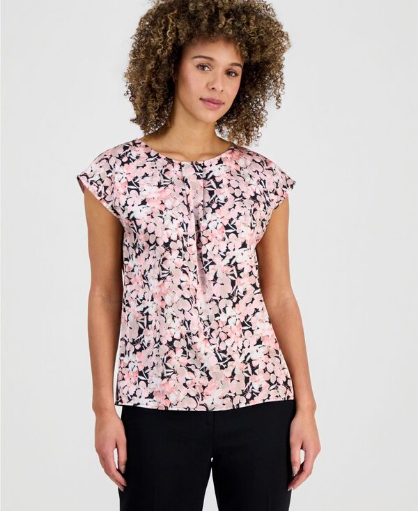 カスパール レディース トップス シャツ プリント ブラウス Kasper Women's Printed Pleat-Neck Blouse Black Multi ブラック