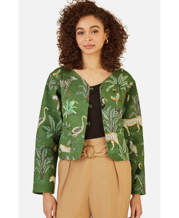 ユミキム レディース アウター ジャケット・ブルゾン キルティング クロップド Yumi Women's Animal Reversible Cropped Quilted Jacket Green グリーン