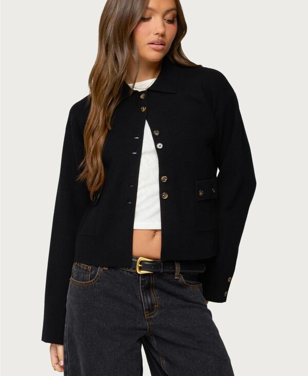 アディクテッド レディース アウター ジャケット・ブルゾン ニット Edikted Women's Lorne Knit Jacket Black ブラック