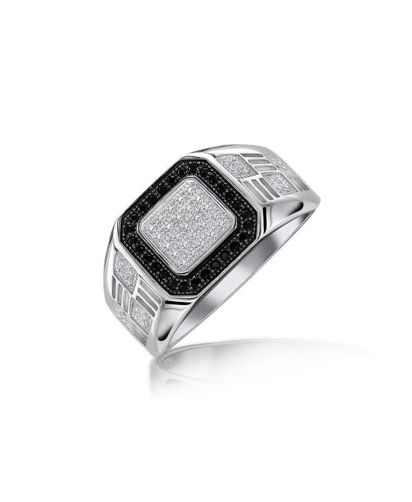 ブリング メンズ アクセサリー Bling Jewelry Mens Micro Pave Black Halo Square Two Tone CZ Statement Ring Sterling Silver a シルバー