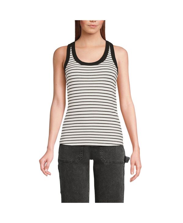 ランズエンド レディース トップス シャツ Lands' End Women's Drapey Rib Fitted Tank Top Ivory/black stripe アイボリー