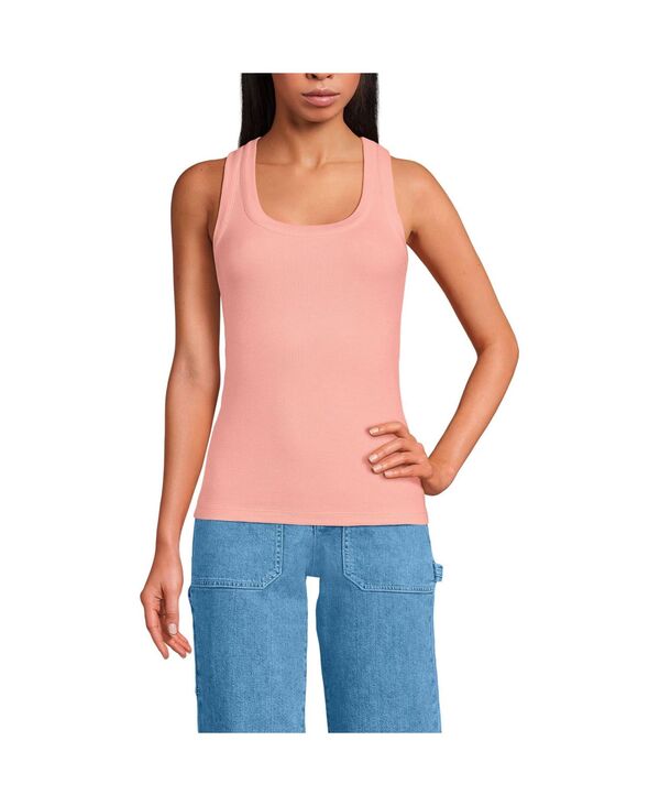 ランズエンド レディース トップス シャツ Lands' End Women's Drapey Rib Fitted Tank Top Sunset coral pink ピンク