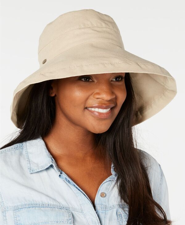 スカラ レディース 添え物 かぶり笠 綿織物 Scala Cotton Big Brim With Inner Drawstring Taupe トープ
