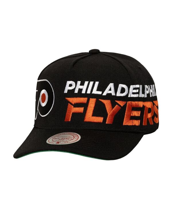 ミッチェル&ネス メンズ アクセサリー 帽子 ロゴ Mitchell & Ness Men's Black Philadelphia Flyers Busted Logo Wordmark Wrap-Around Pro Pinch Adjustable Hat Black ブラック