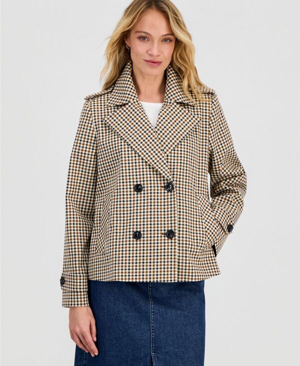 ロンドンフォグ レディース アウター ジャケット・ブルゾン コート London Fog Women'short Double-Breasted Trench Coat CHECK チェック