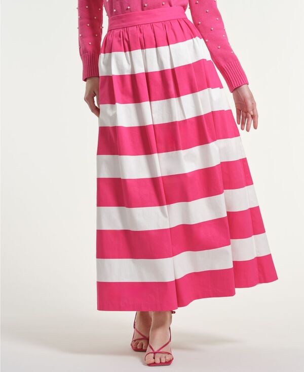 イザックミズラヒ レディース ボトムスカート プリント マキシ Isaac Mizrahi Women's Printed Maxi Skirt Pink/white ホワイト