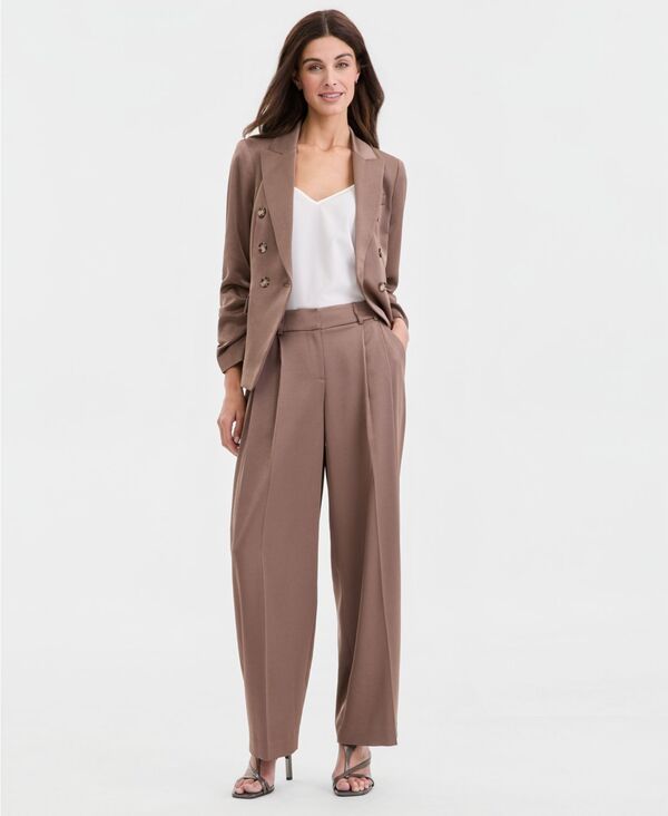 タハリエーエスエル レディース ボトムス 心地好いズボン下 繻子 Tahari ASL Women\u0027satin Pleat-Front Wide-Leg Pants Mocha モカ パンツ-レディースファッション
